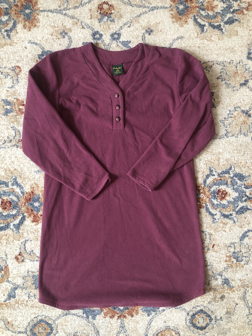 Cabela’s Thermal Henley Shirt Women’s M Maroon Long Sleeve Pullover USA Made